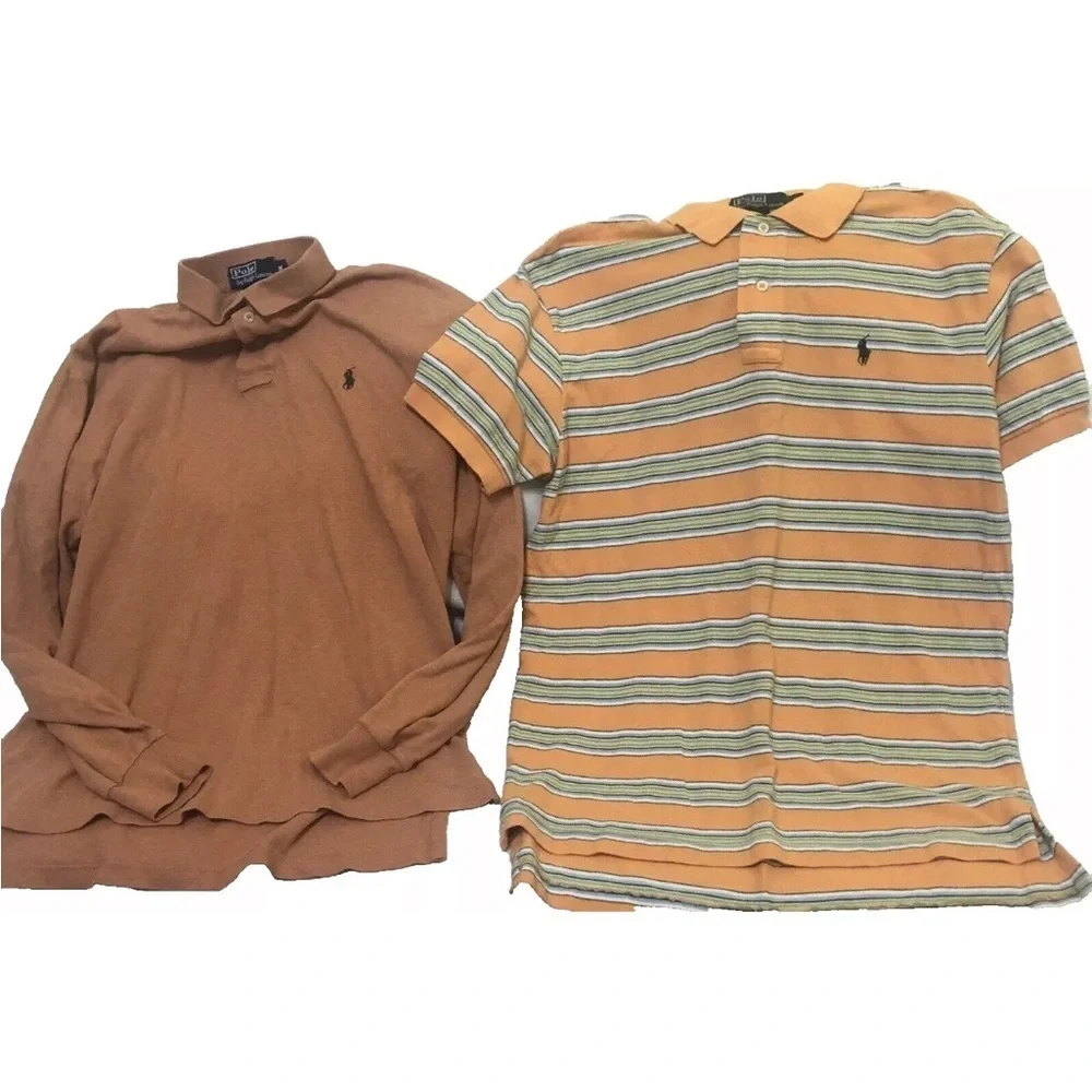 Lot of 2 Polo Ralph Lauren Golf Shirt Short Sleeve/ Long Sleeve Orange Size M